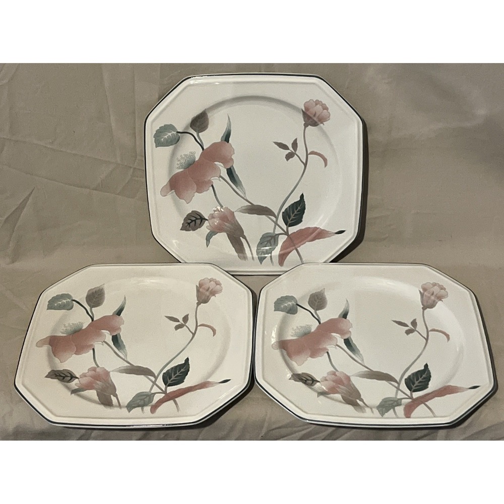 VTG set of 3 Mikasa Continental SILK FLOWERS 8.25" Salad Plates Octagonal F3003*
